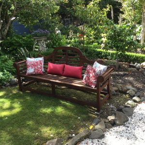 Beaufort House Akaroa 2020 House & Garden Tour Bench in the garden